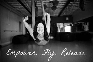 Jodi Kobrin aerial yoga training teacher in yoga swing